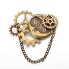 Vintage Steampunk Gear Chain Brooch Victorian Party Costume Breastpin Lapel Pin