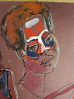 Gouache d  Henry Crocq "Tanna 1963 " représentant des femmes aux visages peints