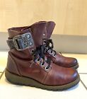 Fly London Red Leather Buckle Biker Boots Size UK 5 / Euro 38