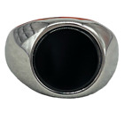 Anello Uomo Pietra nera rotonda liscia onice misura30 in acciaio stainless steel