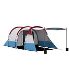 Outsunny Tenda da Campeggio 2-4 Posti Impermeabile con 2 Aree e 3 Ingressi Rosso