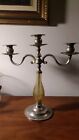 candelabro tre bracci vintage vetro e metallo tono argento