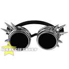 SILVER SPIKED STEAMPUNK GOGGLES WITH BLACK LENSES FANCY DRESS COSTUME ACCESSORY