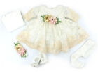 Baby Mädchen Tauf Kleid Festlich Kleid Neu Stirnband Spitzenkleid im 5 Tlg. Set