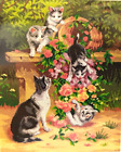 .QUADRO CANOVACCIO MEZZO PUNTO PICCOLO DA RICAMARE  40 x 50 " GATTI E FIORI "