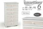 CASSETTIERA 6 CASSETTI SETTIMINO PROVENZALE SHABBY CHIC LEGNO BIANCO 55*30*H95