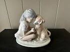 Stunning CASCADES Spain Lladro Style Porcelain Girl & Dog Figurine - MINT