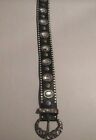 Cintura vintage con strass e borchie in cuoio nero anni 80 donna glam pelle