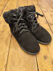 QVC Bonova Sheepskin Fur Cuff Lace Up Boots Black Size 9 EU 42