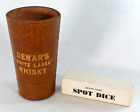 VINTAGE DEWARS WHITE LABEL SCOTCH WHISKY LEATHER DICE SHAKER AND SPOT DICE