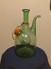 Vintage Large Hand Blown Green Glass Italian Wine Decanter W/Ice Chamber 12 3/4”