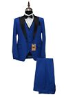 Uomo Blu Abiti Designer Sposi Matrimonio Cena (Cappotto + Gilet + Pantaloni)