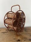 Vintage Wicker Rattan Wine Rack Round 7 Bottles Boho Tiki Rustic Aesthetic