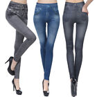 LEGGINS DONNA PANTACOLLANT LEGGINGS DENIM EFFETTO JEANS TAGLIA UNICA BLU NERO