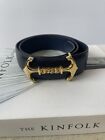 Vintage Women’s St Michael Navy Blue Leather Belt Gold Anchor Buckle