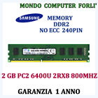 2GB (1X2GB)MEMORIA/RAM SAMSUNG DDR2 PC2 6400U 800MHZ 2RX8 PC FISSO ALTA DENSITÀ