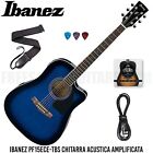 Ibanez PF15ECE-TBS chitarra acustica amplificata Blu + Tracolla cavo corde ecc