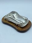 Fermacarte Auto Epoca Silver Plated base Legno. Italy. Lunghezza 11 cm.