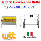 Batteria Pila SC 2000 mAh con lamelle a saldare per pacchi batterie trapani ecc