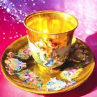 19Century Antique Capodimonte Demitasse Gold Gilded Embossed Saucer and Tea Cup