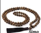 COLLANA DONNA UOMO LUNGA ROSARIO BUDDISTA MALA TIBETANO LEGNO 108 GRANI NAPPINA