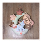 Fiocco Nascita Bambina Personalizzato Rosa con Unicorno, Luna e Cuore con Ricamo