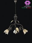 lampadario 3 luci fiore classic ferro battuto foglie fiori vetro decorato nuovo