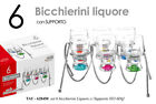 SET 6 BICCHIERI BICCHIERINO Whisky CHUPITO LIQUORE COGNAC RUM CON STAND SUPPORTO