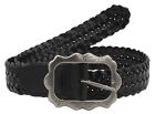 35mm Black Man-Made Plaited Woven Belt