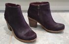 Clarks Marble Burgundy Wine leather hair wood block heel ankle boots size 6