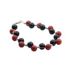 Bracciale IN Corallo & Onice & 925 Argento,Rosso-Nero,Braccialetti