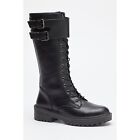 Be You Tall Lace Up Biker Boots Women’s Black Size UK 5 #Ref326