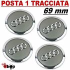 4 Tappi AUDI 69mm Coprimozzo Cerchi Lega A3 A4 A5 A6 RS4 Q5 Q7 S4 GRIGIO Borchie