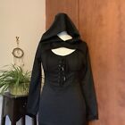 Cider Hooded Dress Size M (12) Corset Front Alt Goth Emo Black Short Mini