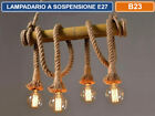 LAMPADARIO A SOSPENSIONE COUNTRY IN CORDA CANAPA BAMBU 4 ATTACCHI E27 160W