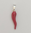 Ciondolo cornetto corno portafortuna argento 925 smalto rosso uomo donna  2,5 cm