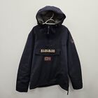 Napapijri Geographic Rainforest Anorak Fleece 1/4 Zip Navy Jacket Hooded Size XL