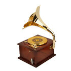 Grammofono con tromba HIS MASTER S VOICE in legno e ottone FUNZIONANTE