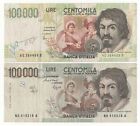 LOTTO X2 100000 LIRE  CARAVAGGIO  I  TIPO  100000 LIRE CARAVAGGIO II TIPO