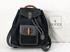 GUCCI Zaino Borsa Bamboo Nero Pelle Scamosciata Autentica