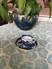 Caughley Porcelain Coffee Cup & Saucer: Blue & White Temple Pattern : C.1780