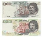 LOTTO X2 100000 LIRE  CARAVAGGIO  I  TIPO  100000 LIRE CARAVAGGIO II TIPO