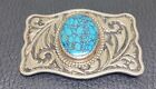 Vintage Western Belt Buckle Rodeo Biker Faux Turquoise Center