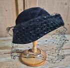 1930 Elegante Cappello Donna Velluto Nero Con Veletta Pizzo   -goz-