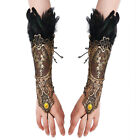 Gothic Woman Fingerless Lace Gloves with Feather for 20s Dress Lady Dress Gloves