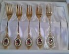 Royal Albert Old Country Roses Cake Forks X 5 - Boxed - Gold Plate - 1992