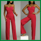 Tuta elegante intera da donna jumpsuit abito rosso per cerimonia senza spalline