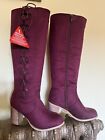 Joe Browns Knee High Boots Dark red/burgundy faux suede, lace up side detail