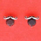 Pretty Silver Tone Moustache & Black Crystal Stud Earrings: UK seller