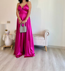 Vestito fucsia lungo da cerimonia abito  tessuto lucido abiti eleganti vestiti